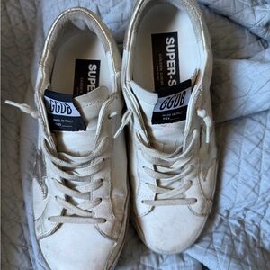 Golden Goose Cream and Gold Sneakers